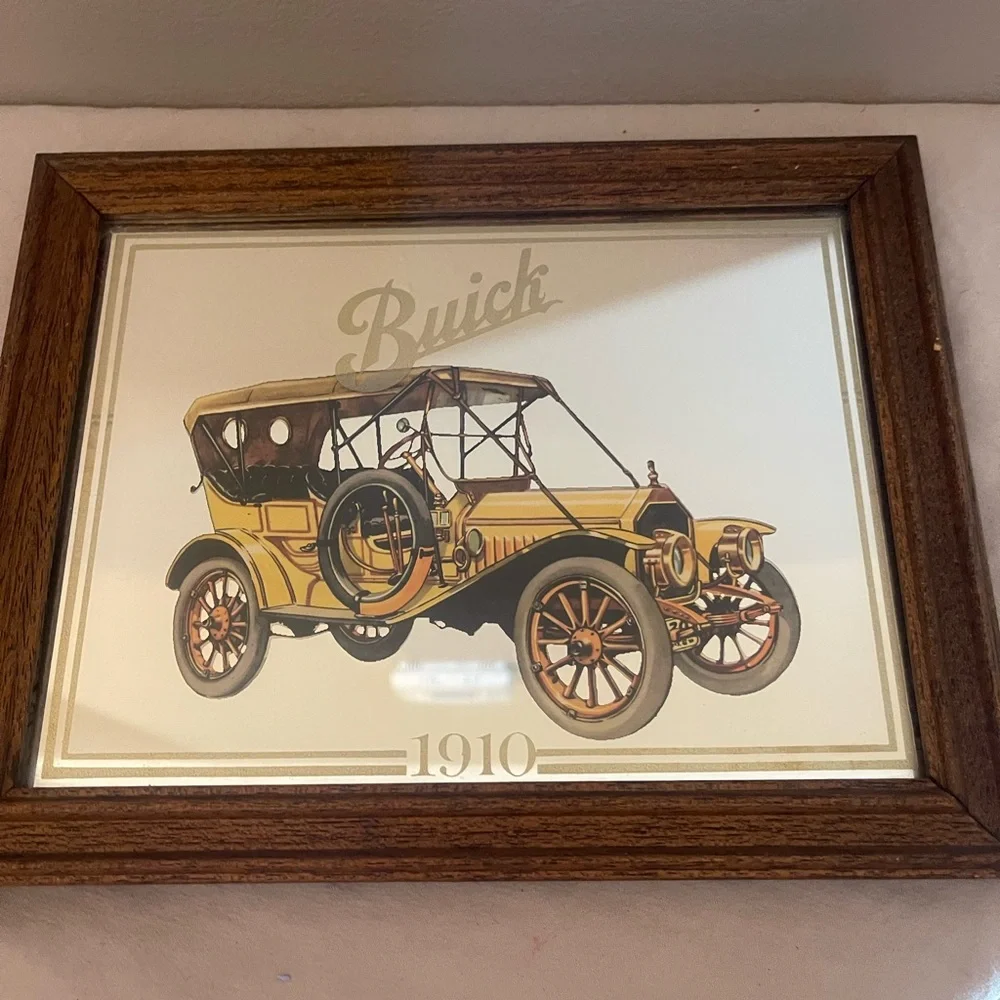 1910 Buick Antique Vintage Car Framed Mirror Art Old Collectible Man Cave Rare - Picture 3 of 4